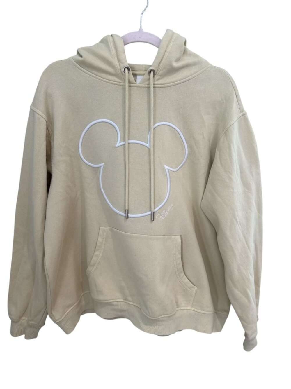 H&M Disney Motif Hoodie Large Pale Yellow White Contrast Stitch Sweatshirt size